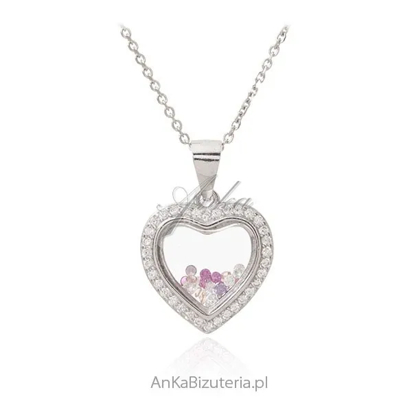 Srebrna zawieszka  serce   z cyrkoniami i kryształkami swarovski