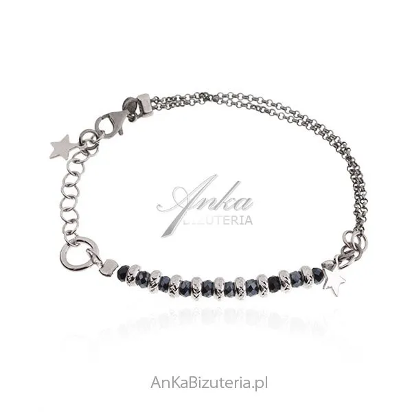 Srebrna bransoletka diamentowana  z czarnymi onyksami
