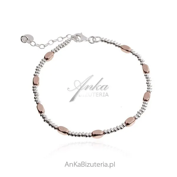 Bransoletka srebrna pozłacana różowym złotem