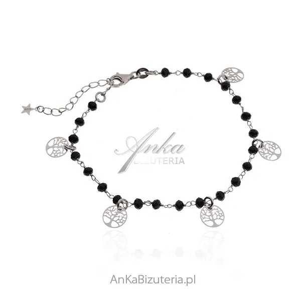 Bransoletka z czarnymi onyksami z drzewkami szczęścia