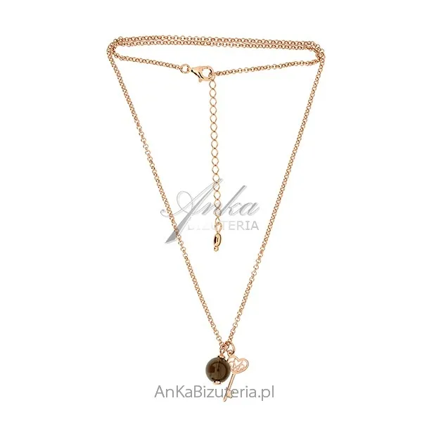 Srebrna kolia pozłacana różowym złotem z kwarcem dymnym