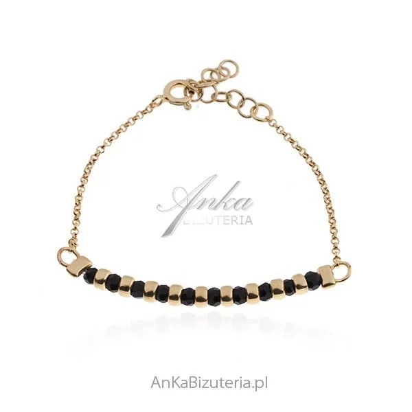 Bransoletka srebrna pozłacana  z czarnymi onyksami