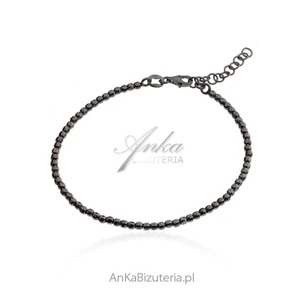 Srebrna bransoletka oksydowana diamentowane kuleczki