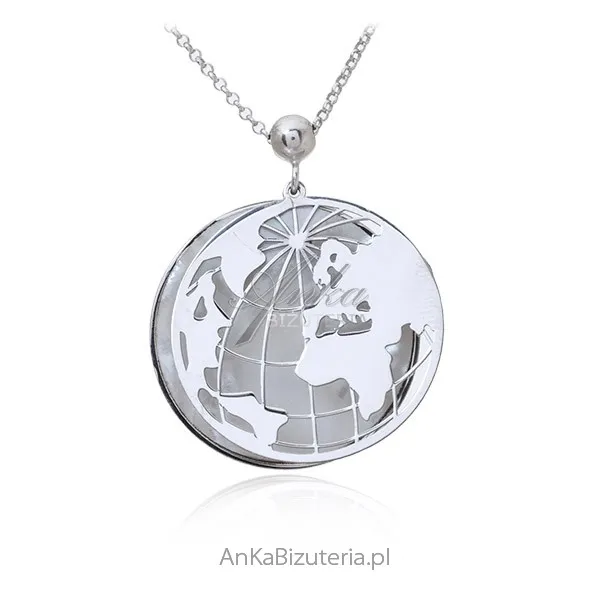 Piękny długi naszyjnik kula ziemska z masą perłową