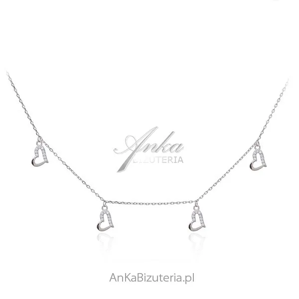 Naszyjnik srebrny serduszka z cyrkoniami