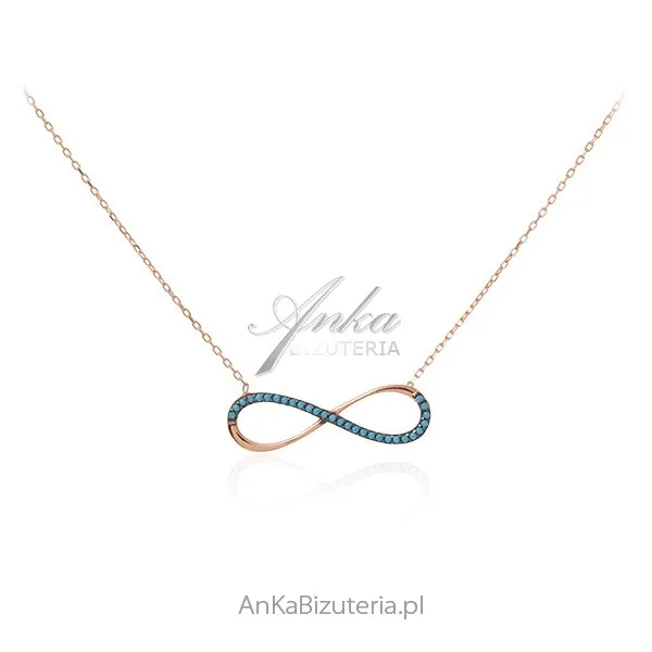 Srebrny naszyjnik pozłacany różowym złotem  z niebieskimi turkusami