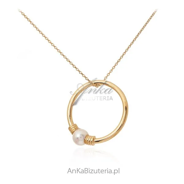Naszyjnik srebrny pozłacany z białą perełką