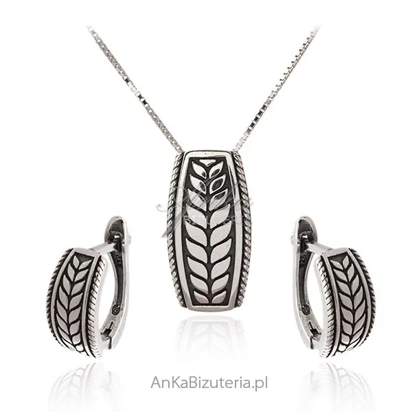 Biżuteria srebrna oksydowana   komplet kłos