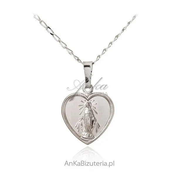Medalik srebrny matka boska cudowna w sercu