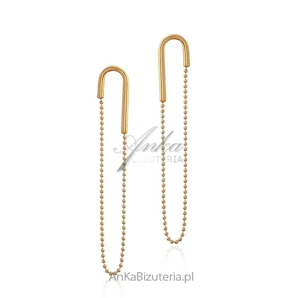 Kolczyki srebrne pozłacane  agrafki z wiszącymi łańcuszkami