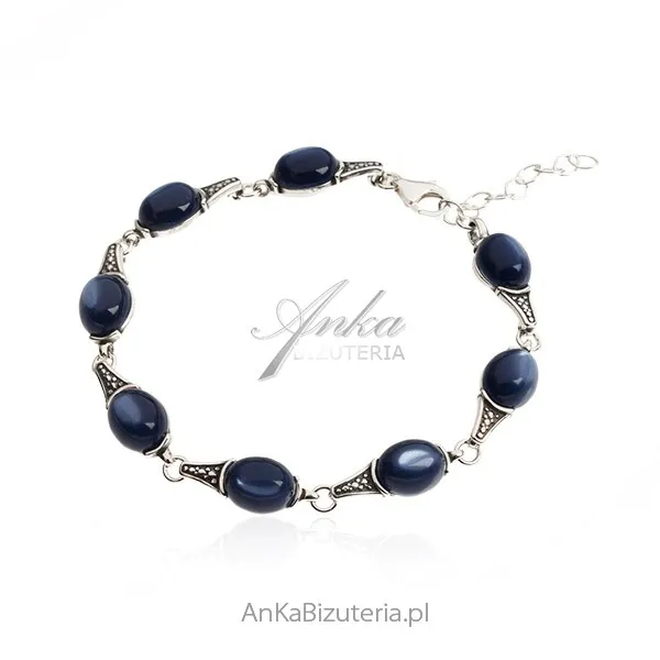 Bransoletka srebrna oksydowana z granatowym uleksytem