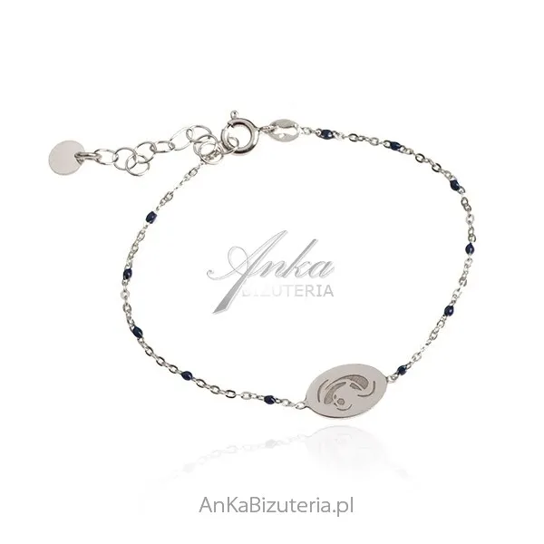 Subtelna bransoletka srebrna z madonną i granatową emalią
