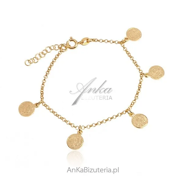 Srebrna bransoletka pozłacana z medalionami