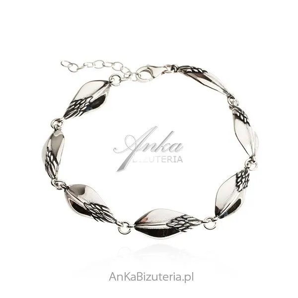 Srebrna bransoletka oksydowana kłos