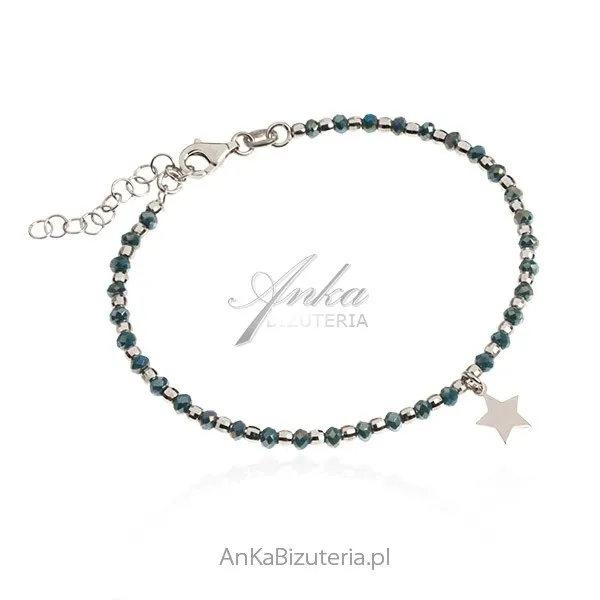 Bransoletka srebrna z gwiazdką i turkusowymi cyrkoniami