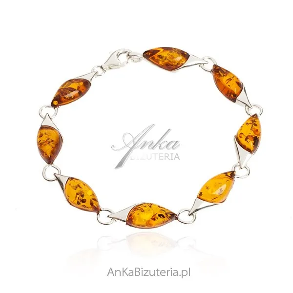 Srebrna bransoletka  z bursztynem - klasyka