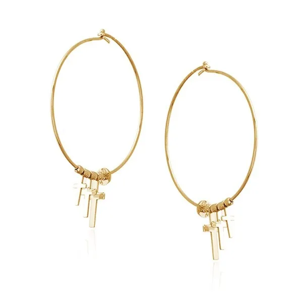 Kolczyki srebrne pozłacane  koła z krzyżykami