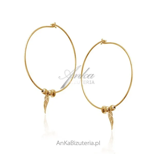 Kolczyki srebrne kółka pozłacane  ze skrzydełkiem