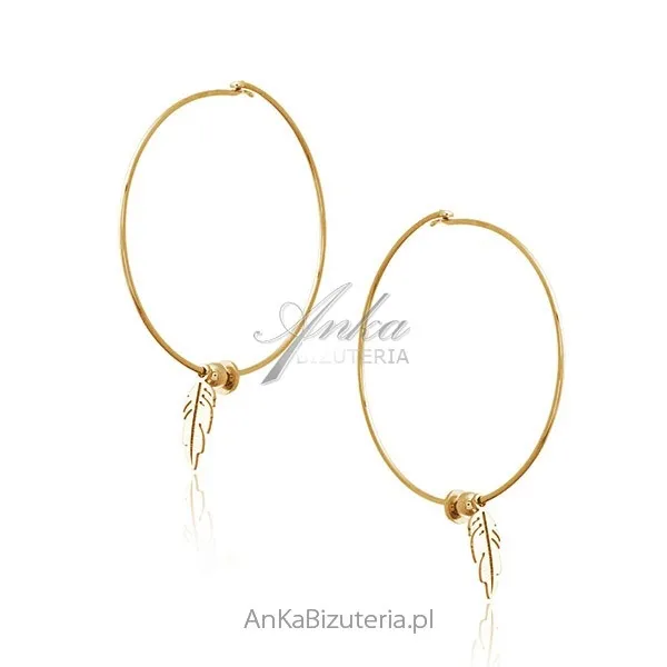 Kolczyki srebrne pozłacane z piórkami