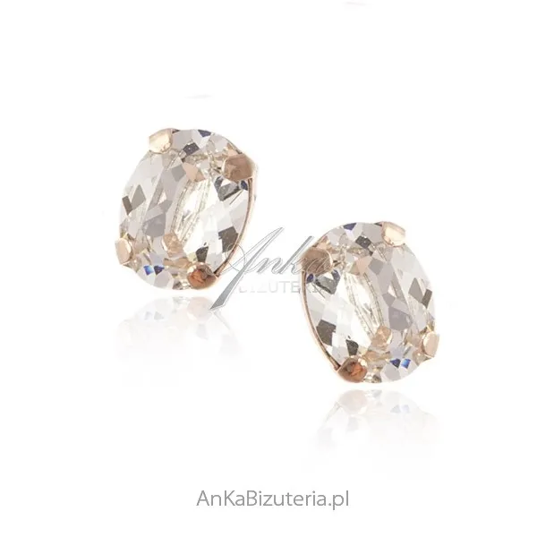 Kolczyki srebrne pozłacane różowym złotem  z kryształami swarovski