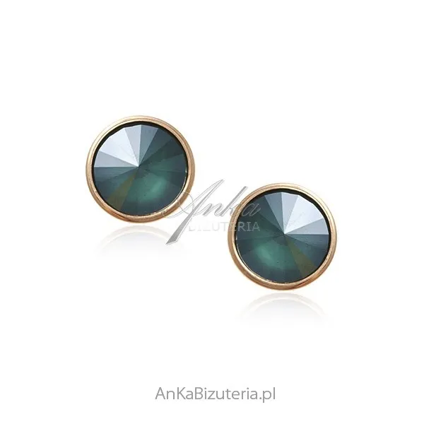 Kolczyki swarovski  srebro pozłacane różowym złotem  w kolorze ciemno  zielonym