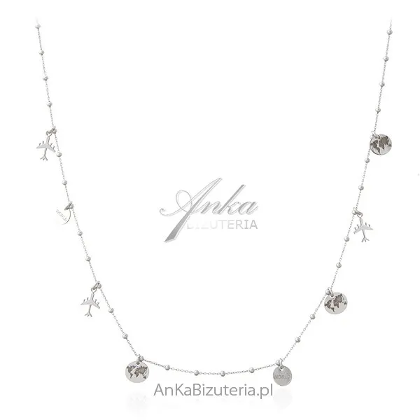 Długi srebrny naszyjnik "around the world"  piękny dla miłośniczek podróży