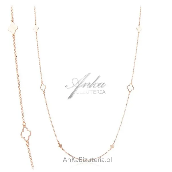 Srebrny naszyjnik pozłacany różowym złotem koniczynki