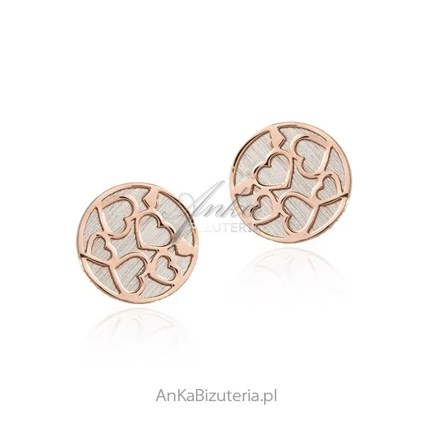 Srebrne kolczyki pozłacane różowym złotem w serduszka