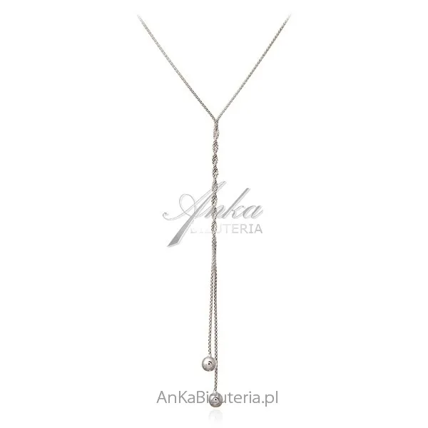 Srebrny naszyjnik długi krawat z kulkami