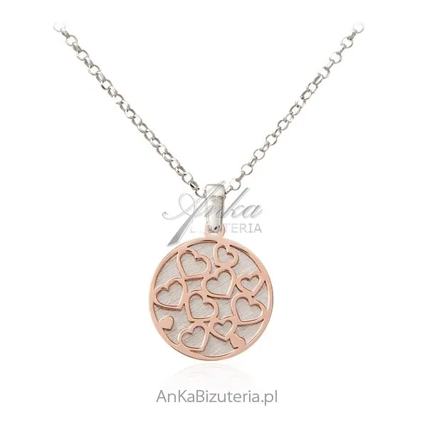 Srebrny naszyjnik  pozłacany różowym złotem serduszka