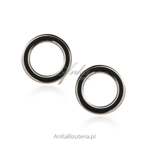 Srebrne kolczyki oponki z czarną emalią
