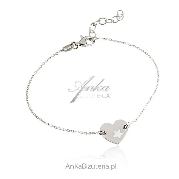 Srebrna bransoletka gwiazda w sercu  - modna biżuteria włoska