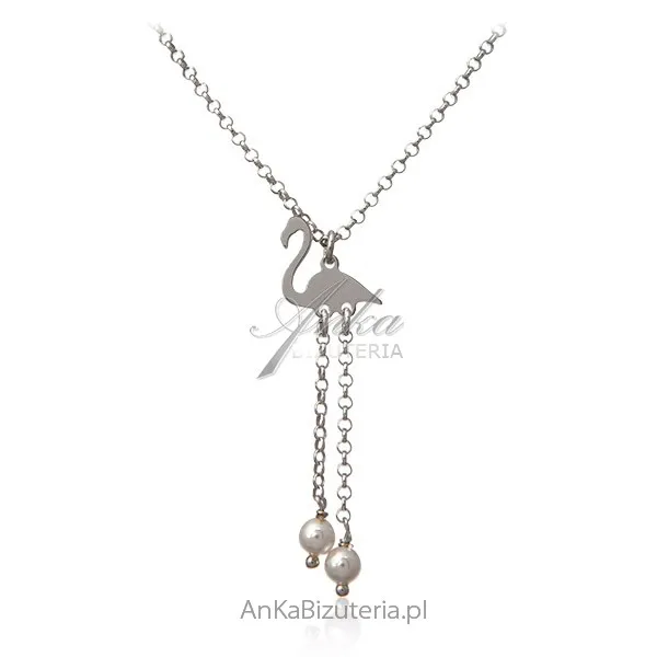 Naszyjnik srebrny flaming z perełkami