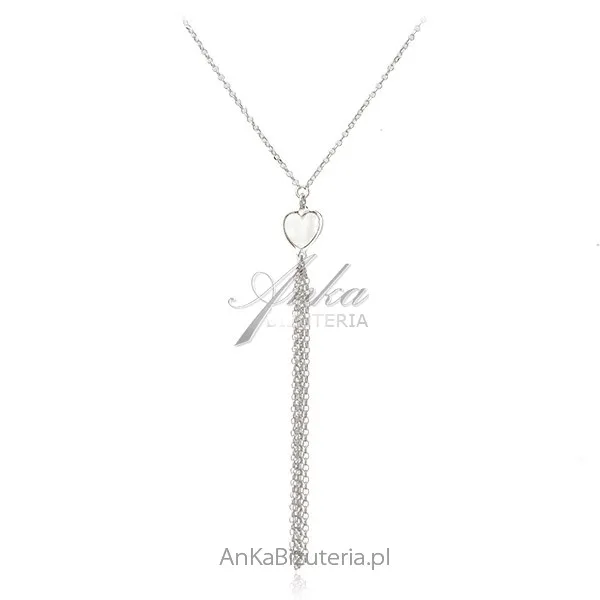 Srebrny naszyjnik serduszko z białą masą perłową