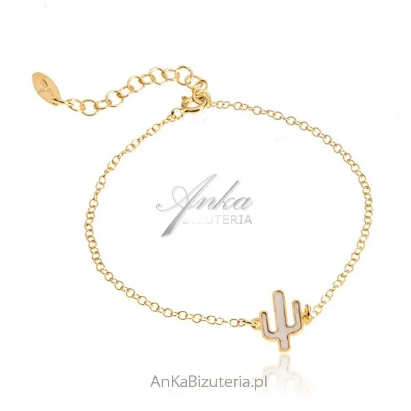 Srebrna bransoletka pozłacana z białą masą perłową