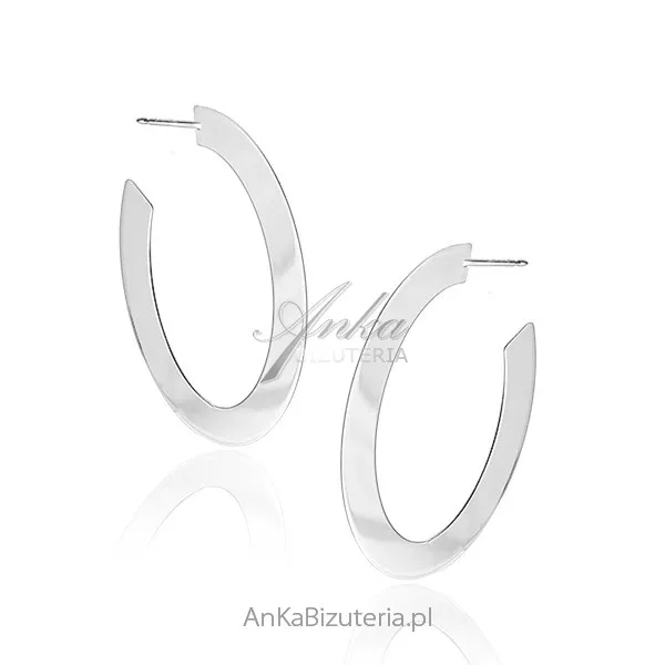 Kolczyki srebrne owalne koła szerokie  - oryginalne