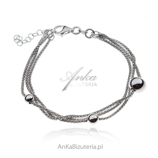 Bransoletka srebrna rodowana kulki