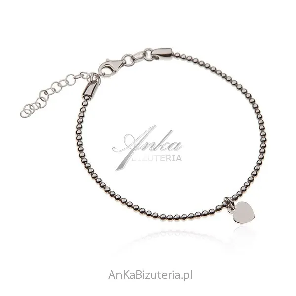 Bransoletka srebrna kuleczkowa z serduszkiem