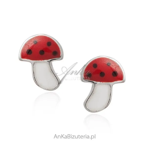 Kolczyki srebrne dziecięce  - grzybki