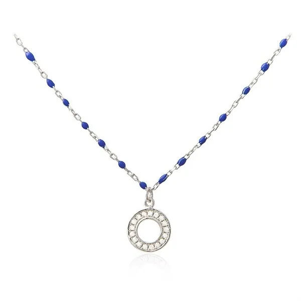 Srebrny naszyjnik z granatową emalią kółko
