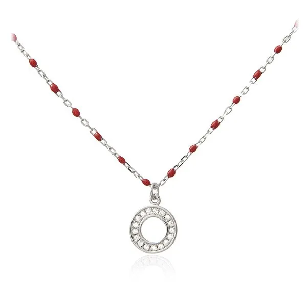 Srebrny naszyjnik z czerwoną emalią kółko