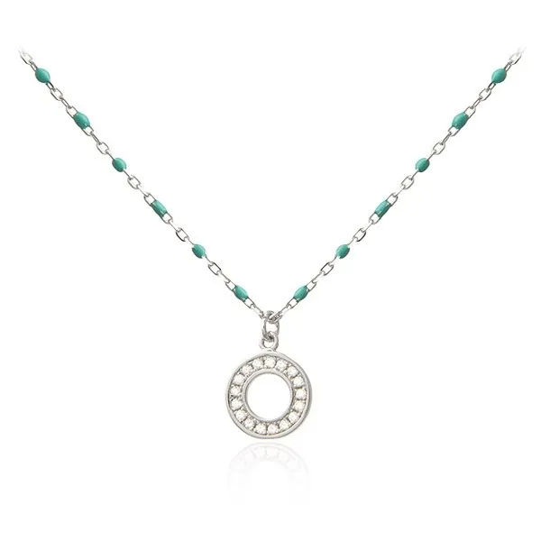 Srebrny naszyjnik z turkusową  emalią i białymi cyrkoniami kółko