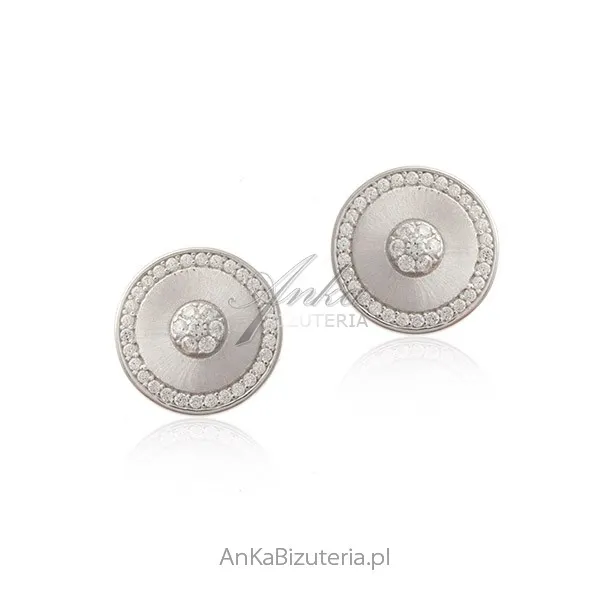 Piękne kolczyki srebrne okrągłe satynowane z mikrocyrkoniamii
