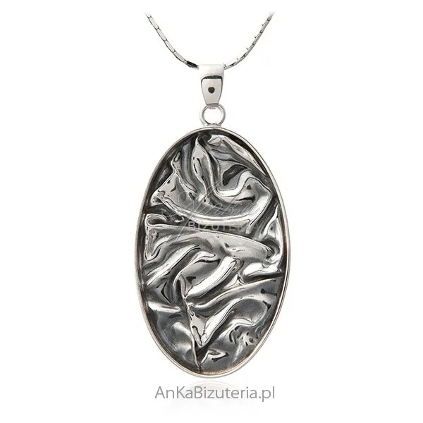Duża zawieszka srebrna oksydowana  - autorska biżuteria