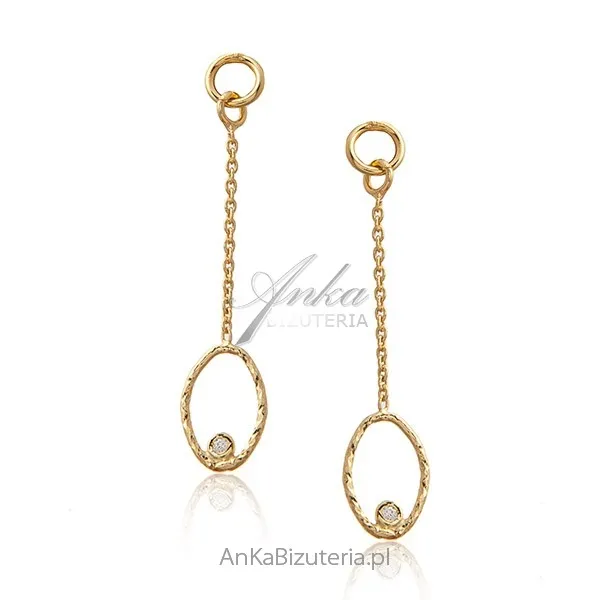 Subtelne kolczyki srebrne pozłacane z cyrkonią