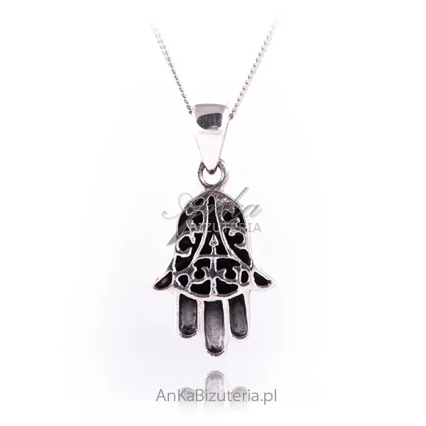 Srebrna zawieszka oksydowana ręka fatimy