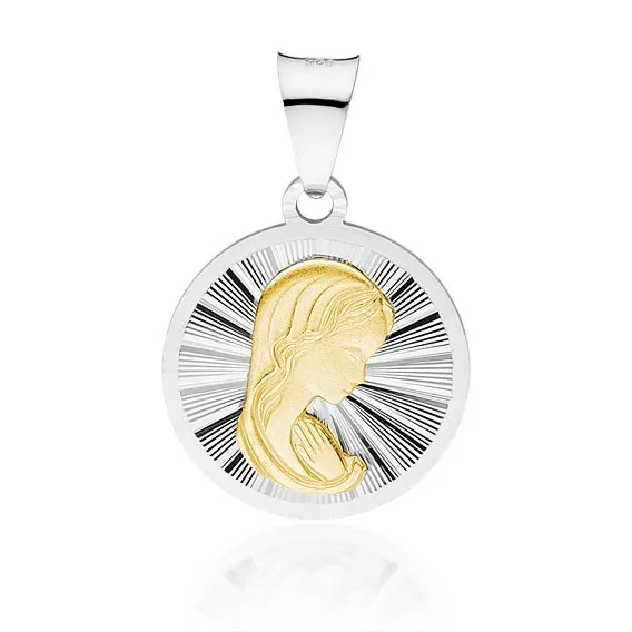 Medalik srebrny pozłacany i  diamentowany matka boska / madonna