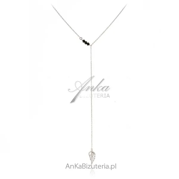 Srebrny naszyjnik skrzydełko z czarnymi spinelami - krawat