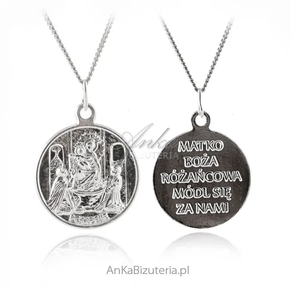 Medalik srebrna  matka boska różańcowa pompejańska