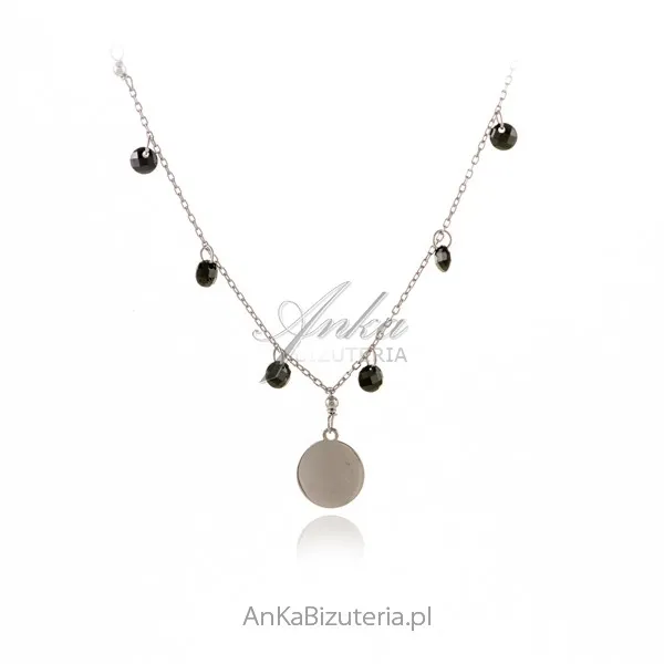 Srebrny naszyjnik choker rodowany z kółeczkiem i czarnymi cyrkoniami